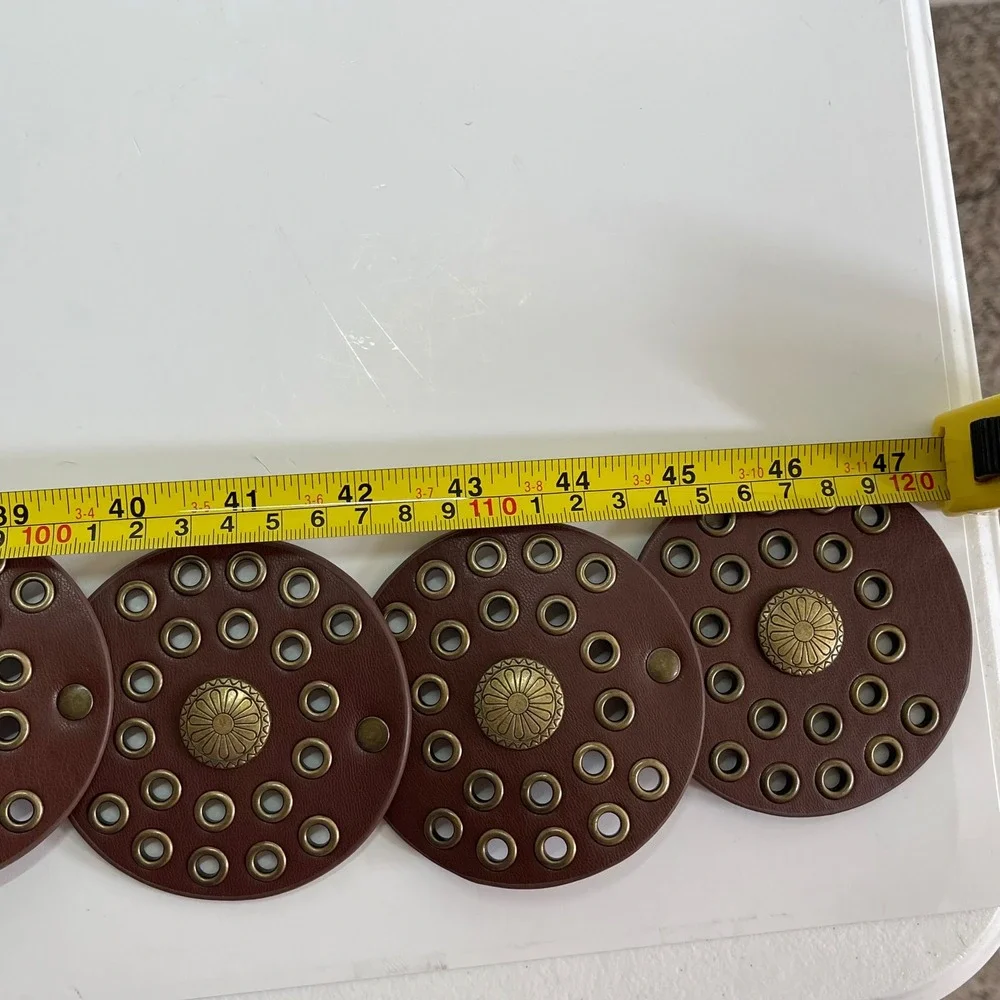 Vintage Circle Medallion Grommet Belt Women Brown Boho Studded Western Y2K